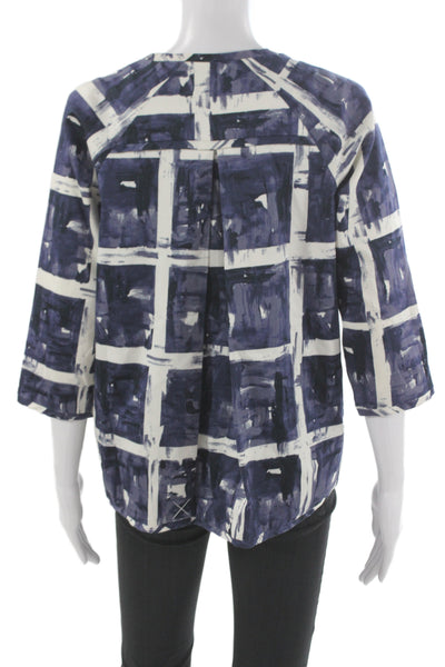 Simply Vera Vera Wang Women Dark Blue Geometric 3/4 Sleeve Blouse Size S