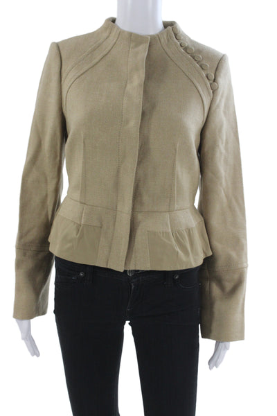 BCBGMAXAZRIA Women Military Jacket Beige Mock Neck Long Sleeve Size S