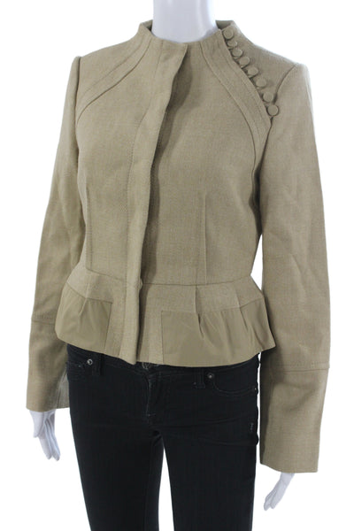 BCBGMAXAZRIA Women Military Jacket Beige Mock Neck Long Sleeve Size S