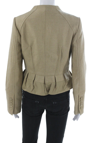 BCBGMAXAZRIA Women Military Jacket Beige Mock Neck Long Sleeve Size S