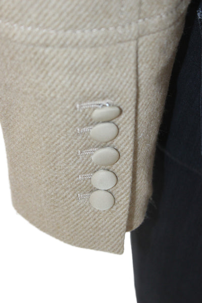 BCBGMAXAZRIA Women Military Jacket Beige Mock Neck Long Sleeve Size S