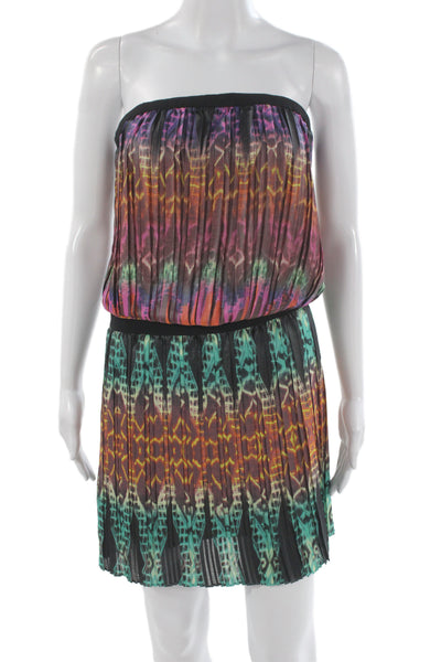 BCBGMAXAZRIA Womens Blouson Mini Dress Black Geometric Sleeveless Size M
