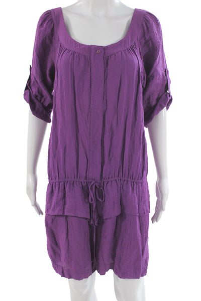 BCBGMAXAZRIA Womens Blouson Shirt Dress Purple Square Neck 3/4 Sleeve Size S