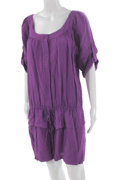BCBGMAXAZRIA Womens Blouson Shirt Dress Purple Square Neck 3/4 Sleeve Size S