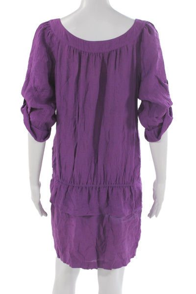 BCBGMAXAZRIA Womens Blouson Shirt Dress Purple Square Neck 3/4 Sleeve Size S