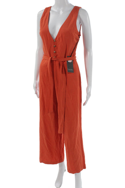 Privacy Please Women Jumpsuit Orange V Neck Sleeveless Size S