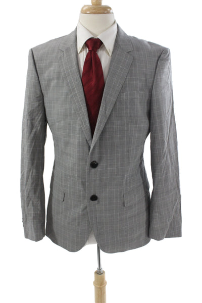 Hugo Hugo Boss Mens 2 Piece Suit Jacket Gray Check Polyester Viscose Size 40