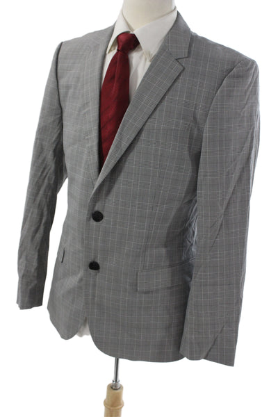 Hugo Hugo Boss Mens 2 Piece Suit Jacket Gray Check Polyester Viscose Size 40