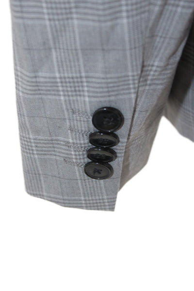 Hugo Hugo Boss Mens 2 Piece Suit Jacket Gray Check Polyester Viscose Size 40
