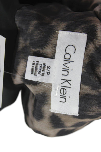 Calvin Klein Womens Black Leopard Trench Coat Long Sleeve Collared Size S