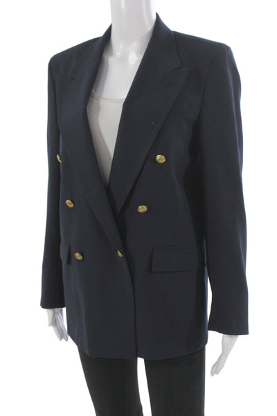 Nordstrom Women Dark Blue Collared Button Blazer Long Sleeve Size 18