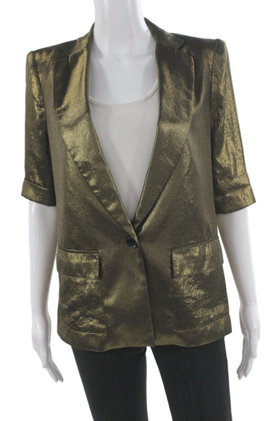 BCBGMAXAZRIA Women Blazer Brown 3/4 Sleeve Collared Button Polyester Size S