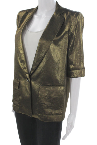 BCBGMAXAZRIA Women Blazer Brown 3/4 Sleeve Collared Button Polyester Size S