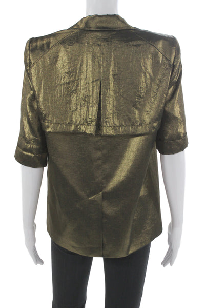 BCBGMAXAZRIA Women Blazer Brown 3/4 Sleeve Collared Button Polyester Size S