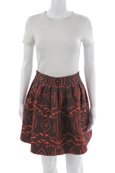 Alice + Olivia Womens A-Line Pleated Skater Skirt Black Geometric Mini Size 2