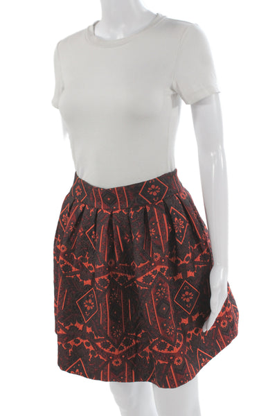 Alice + Olivia Womens A-Line Pleated Skater Skirt Black Geometric Mini Size 2