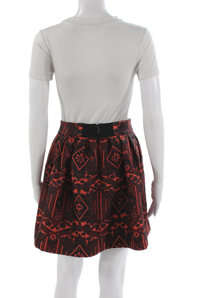 Alice + Olivia Womens A-Line Pleated Skater Skirt Black Geometric Mini Size 2