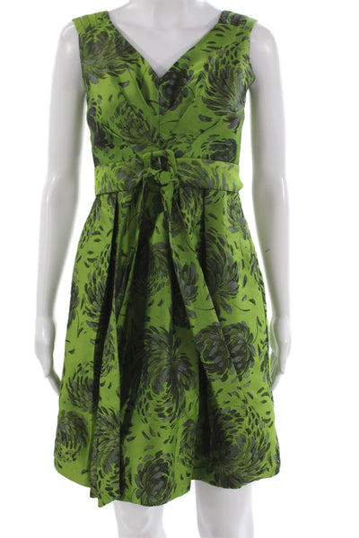 Eva Franco Women Fit & Flare Floral Green VNeck Tie Sleeveless Mini Dress Size 4