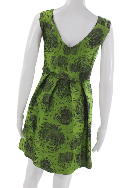 Eva Franco Women Fit & Flare Floral Green VNeck Tie Sleeveless Mini Dress Size 4
