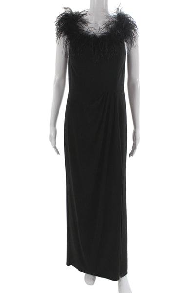 Alex Evenings Womens Black Maxi Dress Sleeveless Long Feather Size 8