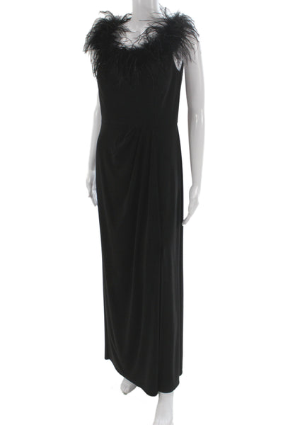 Alex Evenings Womens Black Maxi Dress Sleeveless Long Feather Size 8