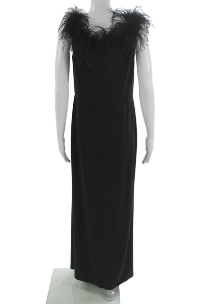 Alex Evenings Womens Black Maxi Dress Sleeveless Long Feather Size 8