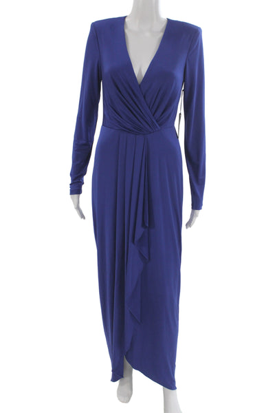 Vince Camuto Women Maxi Wrap Dress Blue V-Neck Long Sleeve Zip Size 6