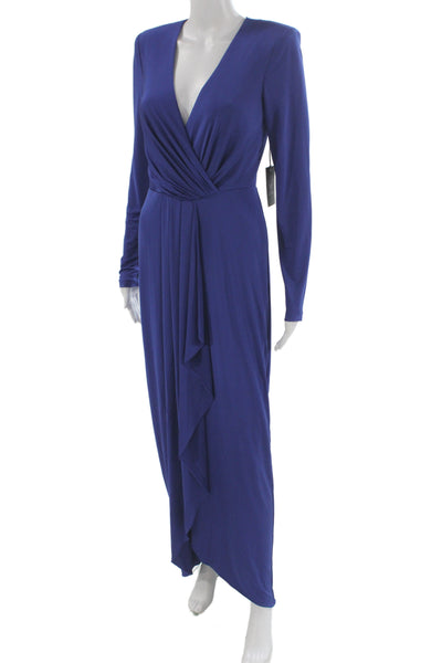 Vince Camuto Women Maxi Wrap Dress Blue V-Neck Long Sleeve Zip Size 6