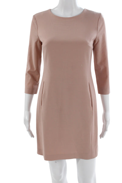 Theory Womens Shift Dress Pink 3/4 Sleeve Round Neck Wool Size 0
