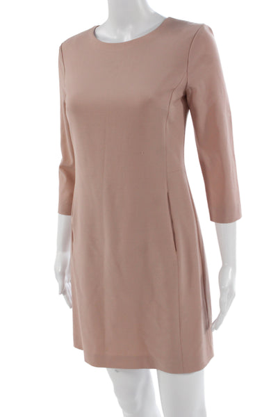 Theory Womens Shift Dress Pink 3/4 Sleeve Round Neck Wool Size 0