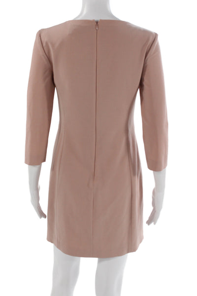 Theory Womens Shift Dress Pink 3/4 Sleeve Round Neck Wool Size 0