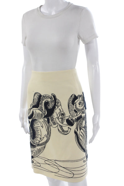 Carolina Herrera Women Beige Graphic Pencil Mini Skirt Cotton Polyester Size 6