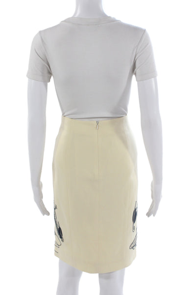 Carolina Herrera Women Beige Graphic Pencil Mini Skirt Cotton Polyester Size 6