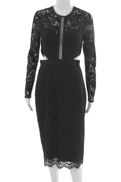 Ever New Women Bodycon Pencil Dress Black Long Sleeve Round Neck Zip Size 4