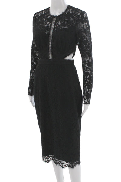 Ever New Women Bodycon Pencil Dress Black Long Sleeve Round Neck Zip Size 4