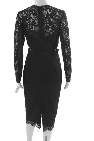 Ever New Women Bodycon Pencil Dress Black Long Sleeve Round Neck Zip Size 4