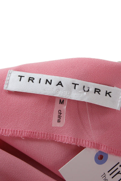 Trina Turk Womens Pink Short Sleeve Shift Dress Knee Length Size M