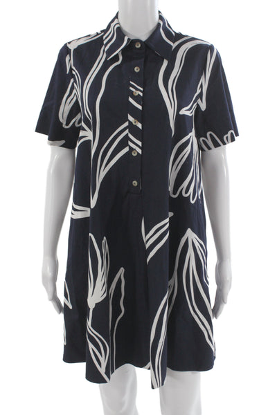 Anthropologie Womens Shirt Dress Dark Blue Floral Cotton Short Sleeve Size XS