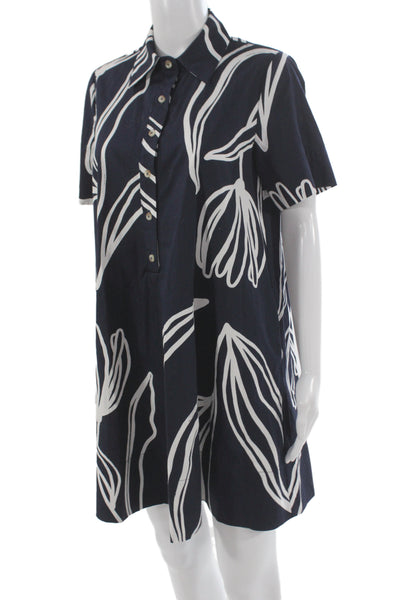 Anthropologie Womens Shirt Dress Dark Blue Floral Cotton Short Sleeve Size XS
