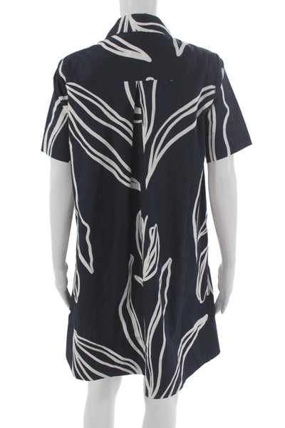 Anthropologie Womens Shirt Dress Dark Blue Floral Cotton Short Sleeve Size XS