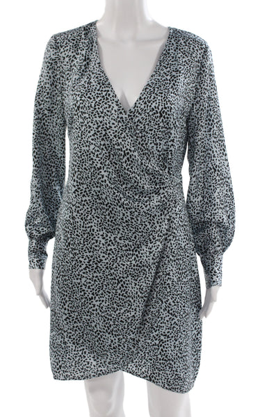 Cupcakes And Cashmere Women Wrap Dress Light Blue Leopard Print Mini Size 4