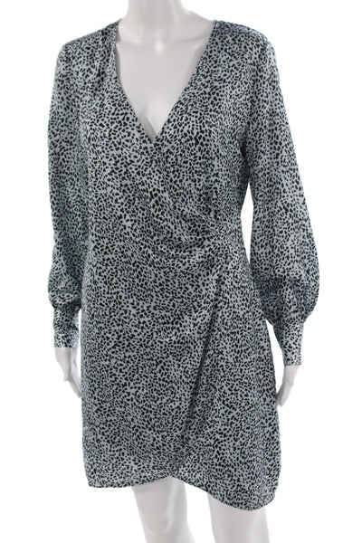 Cupcakes And Cashmere Women Wrap Dress Light Blue Leopard Print Mini Size 4