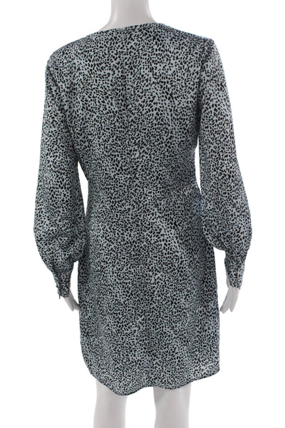 Cupcakes And Cashmere Women Wrap Dress Light Blue Leopard Print Mini Size 4