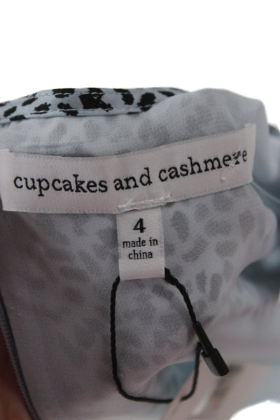 Cupcakes And Cashmere Women Wrap Dress Light Blue Leopard Print Mini Size 4
