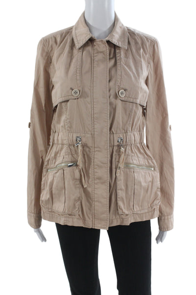 Calvin Klein Women Beige Cotton Anorak Windbreaker Button Collared Size S