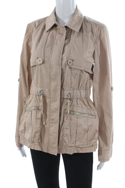 Calvin Klein Women Beige Cotton Anorak Windbreaker Button Collared Size S