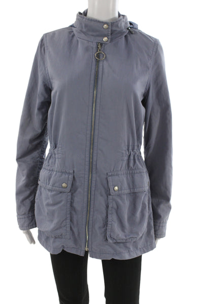Coach Womens Blue Anorak Windbreaker Jacket High Neck Button Nylon Size S