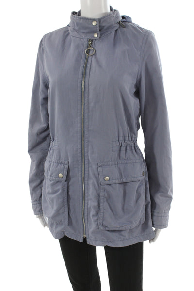 Coach Womens Blue Anorak Windbreaker Jacket High Neck Button Nylon Size S