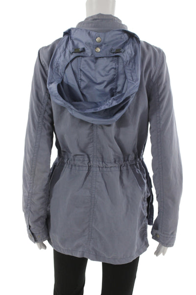 Coach Womens Blue Anorak Windbreaker Jacket High Neck Button Nylon Size S