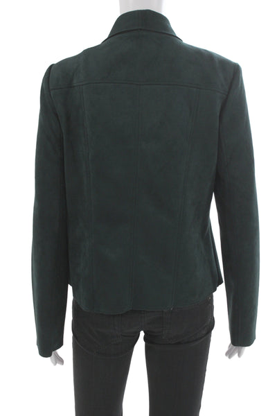 T Tahari Women Motorcycle Jacket Green Zip Long Sleeve Polyester Spandex Size M